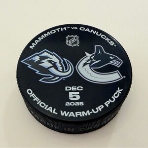First Logo Utah Mammoth Vs Vancouver Canucks Official Warm-Up Puck Dec 5 2025